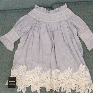 NWT Storets off the shoulder Lauren Blossom top S/M bluish gray lace bot…